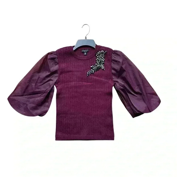 Organza sleeve Women's combo  burgundy sweater size L - Picture 9 of 9